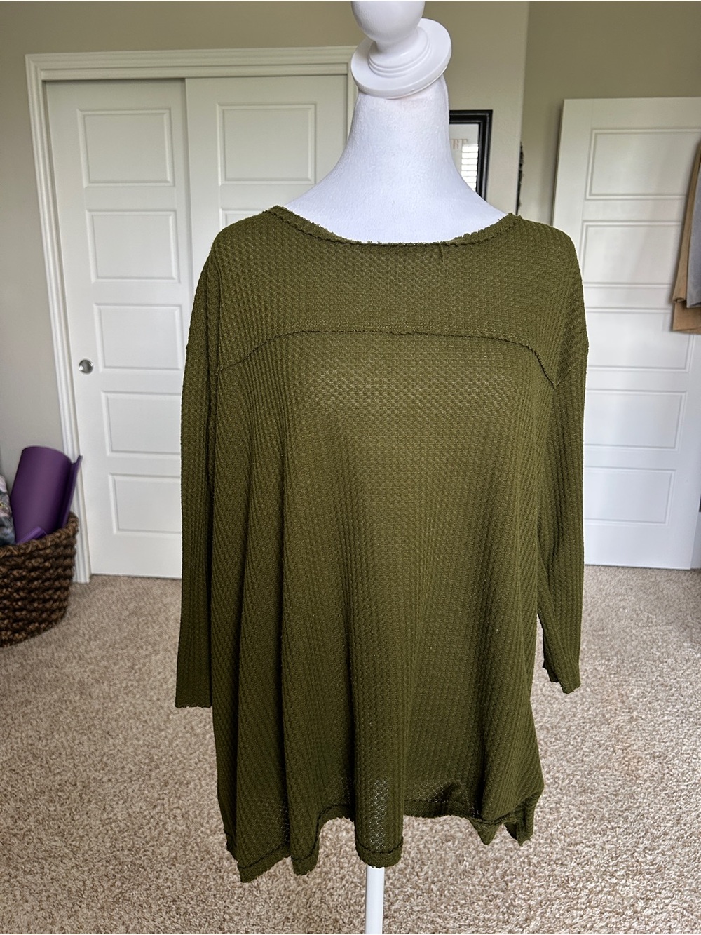 WANDERLUX Hunter Green Thermal 100% Cotton Oversized Tunic Size Large
